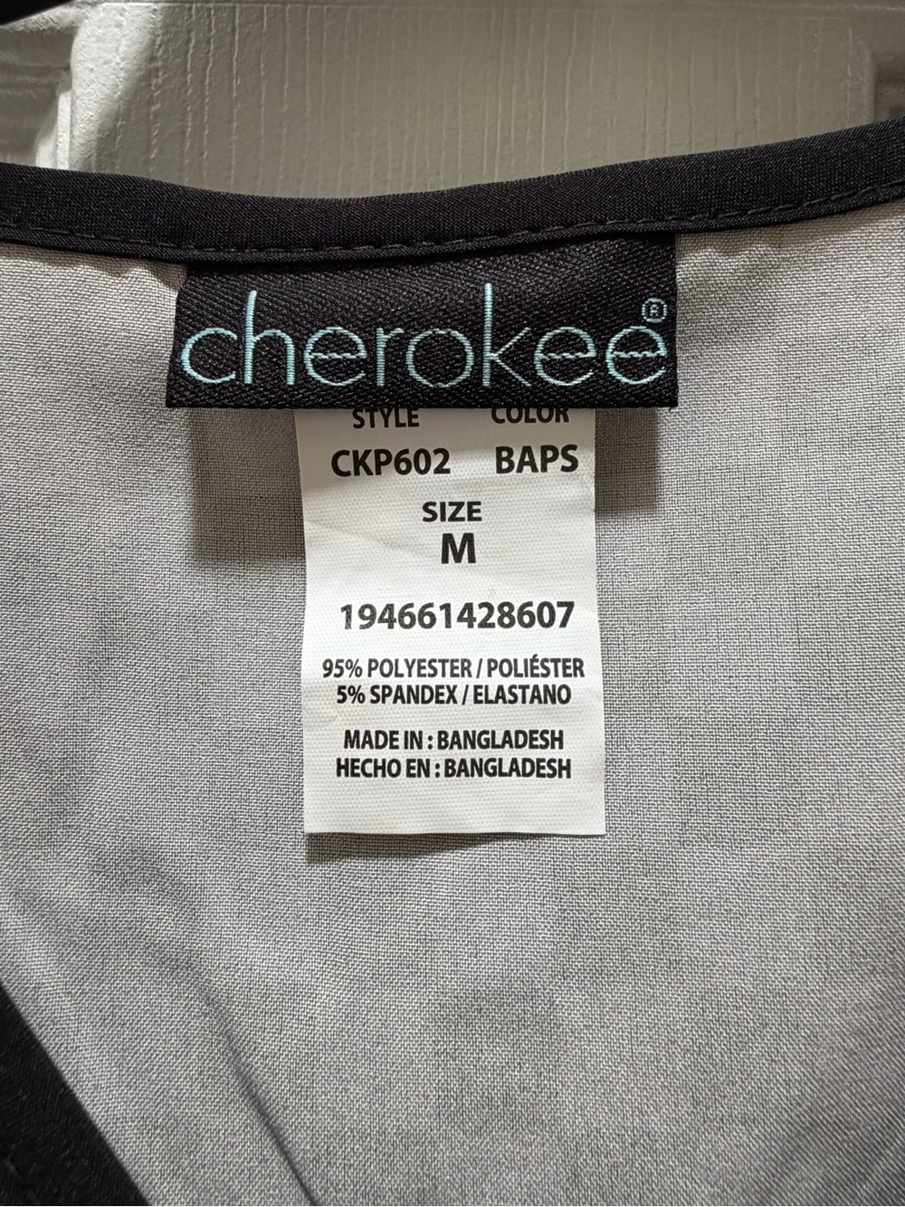 Cherokee Black and Gray Checkerboard V-Neck Scrub Top - Picture 2 of 4